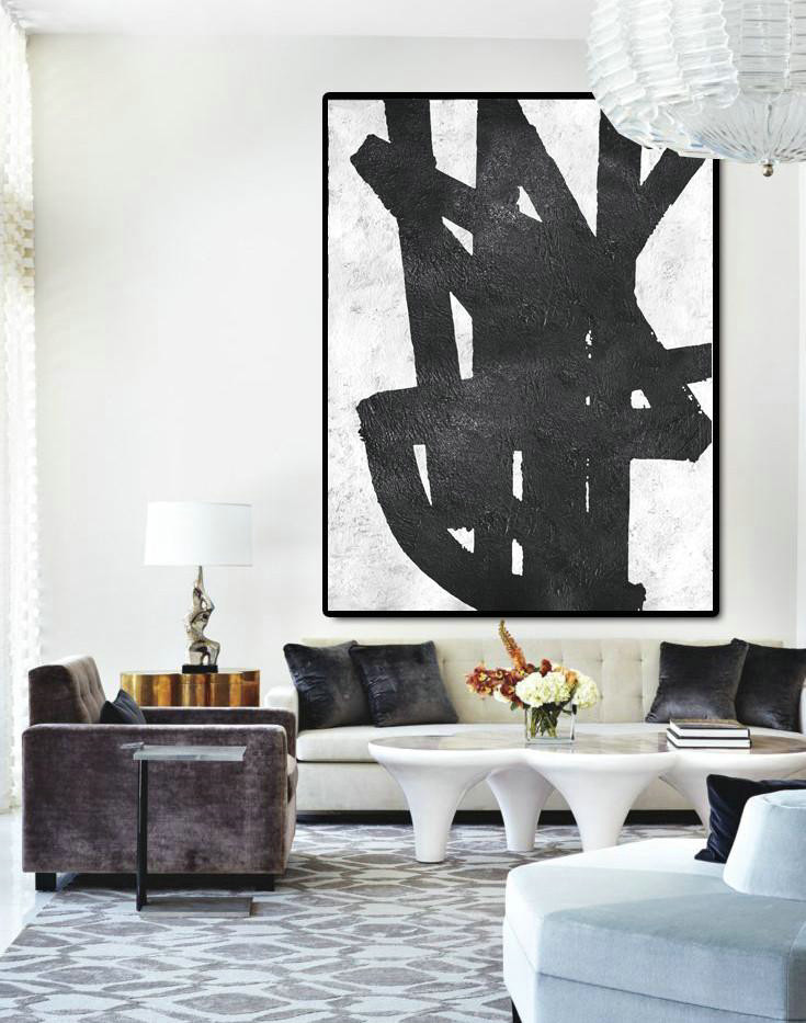 Art Work,Black And White Minimal Painting On Canvas - Modern Art Oil Painting